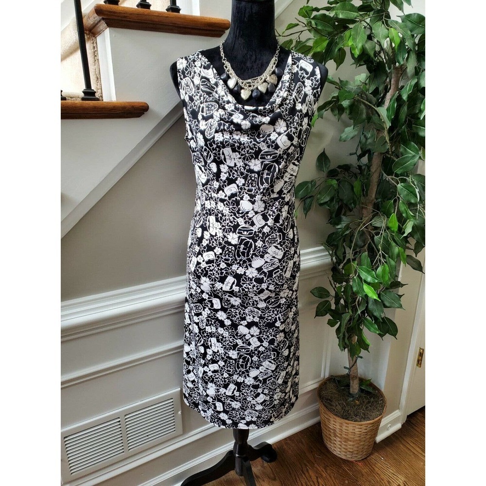 Valerie Stevens Women's Black Polyester Cowl Neck Sleeveless Knee Length Dress S